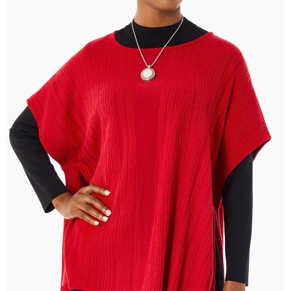 Ming Wang Shirt Sleeve Cozy Knit Poncho Top - Picture 16 of 16